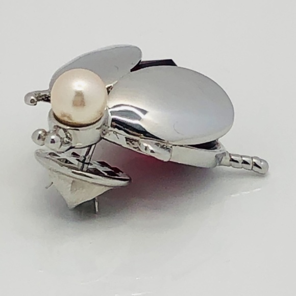 NEW Henri Bendel Silver & Ruby Beetle Brooch Pin - Picture 3 of 9